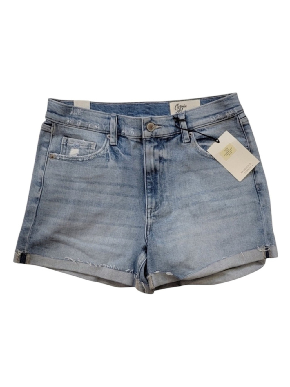 Cosmic Blue Love Distressed Denim Shorts Raw Hem Mid-Rise Summer Size 28